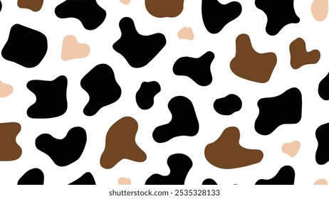 Abstract cow print pattern vector. Cow skin texture with abstract black, brown, and cream colors.