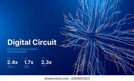 Abstract CPU Computer Microchip Technology Circuit Board Background. Digital Data Transfer through Tech Lines. Motherboard Digital GPU Chip Blue Banner. Cyber Vector Illustration.