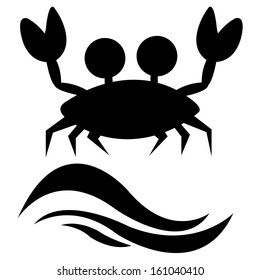 abstract crab silhouette and two black waves on white background