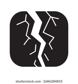 Abstract crack icon representing a surface fracture damage or split showing a visible line of breakage and structural weakness idea