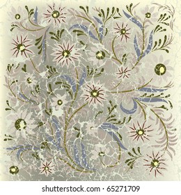 abstract cracked background with beige floral ornament