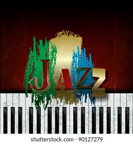 Abstract cracked background with the word jazz and piano