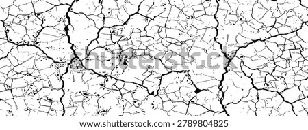 Abstract cracked earth ground texture vector background with realistic black mud lines pattern on white base