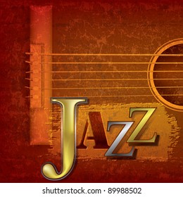 Abstract cracked jazz music background with acoustic guitar