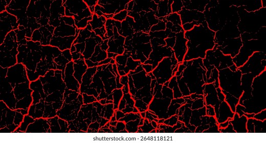 Abstract cracked lava texture background with glowing red veins on a deep black surface. Ideal for sci-fi designs, gaming visuals, horror themes, or dramatic poster art