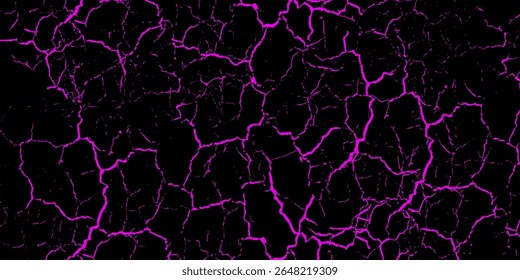 Fundo abstrato de textura de lava rachada com veias roxas brilhantes em uma superfície preta profunda. Ideal para designs de ficção científica, visuais de jogos, temas de terror ou arte de pôster dramática