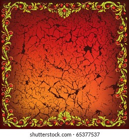 abstract cracked red background with floral ornament