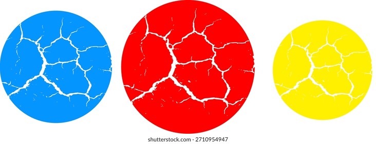 Abstractas efecto de superficie agrietada en diseño de círculos azules, rojos y amarillos