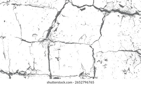 Superfície rachada abstrata com textura grunge. Linhas quebradas nítidas para design de sobreposição. Perfeito para uso gráfico, criativo e retrô.