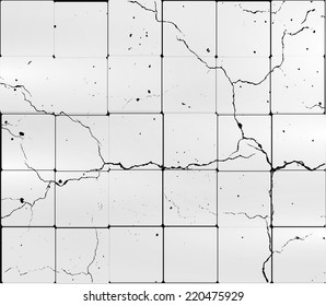 Abstract Cracked White Bathroom Tile Wall Background . Earthquake Concept . Vector Illustration 