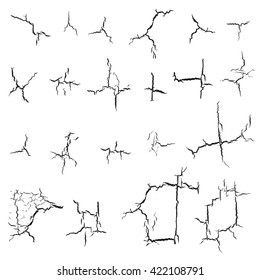 Abstract  crackle texture. Black cracks on white background. Vector craquelure. Set of nodes and cells for create grunge cracks template. EPS10.