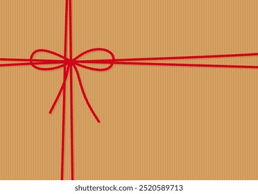 Abstract craft background, envelope, gift tied up with cotton red rope bakers twine bow and ribbons. pastry boxes for New Year, Christmas. Packing string for decoration, present. Vector EPS10