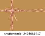 Abstract craft background, gift tied up with cotton red rope bakers twine bow and ribbons. Packing string for decoration, present, pastry boxes for New Year, Christmas. Vector EPS10