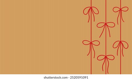 Abstract craft paper background, gift tied up with cotton red rope bakers twine bow and ribbons. pastry boxes for New Year, Christmas. Packing string for decoration, present. Vector EPS10