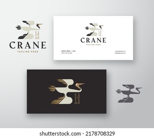 Abstract Crane Bird Vector Illustration. Geometry Flying Stork Silhouette with Typography. Trendy Logo and Business Card Template. Premium Stationary Realistic Mock Up. Isolated