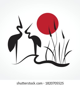 abstract crane birds, vector illustration