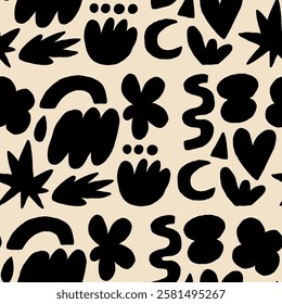 Abstract Crayon Kid Shape Seamless Pattern. Texture Geometric Element Backgound. Vector Graphic Wallpaper 