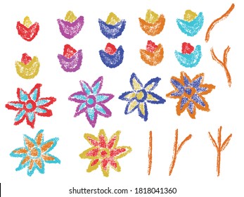 Abstract crayon with shape like flowers and logs . Crayon scribbled texture. hand drawn crayons