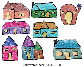 Abstract crayon with shape like house. Crayon scribbled texture. hand drawn crayons