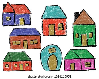 Abstract crayon with shape like house. Crayon scribbled texture. hand drawn crayons