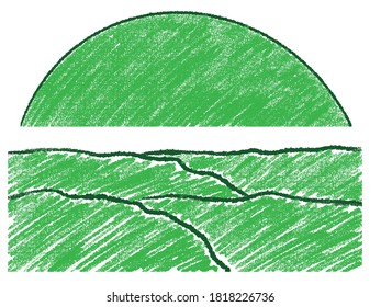 Abstract crayon with shape like land. Crayon scribbled texture. hand drawn crayons