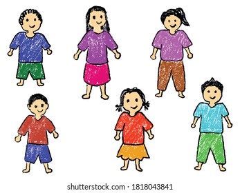 Abstract crayon with shape like people. Crayon scribbled texture. hand drawn crayons