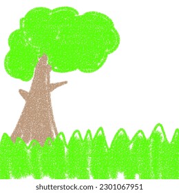 Abstract crayon with shape like tree . Crayon scribbled texture. hand drawn crayons 
