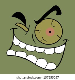 abstract crazy face on green background