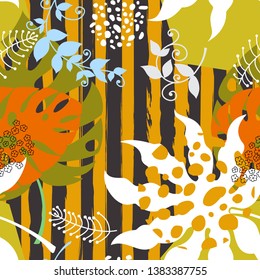 Abstract crazy pattern. Bright tropics, cheerful colored print, vector illustration.