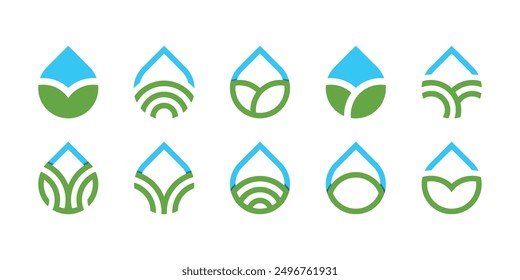 Abstract creative agricultural green water logo design. Premium Vector