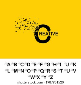 Abstract creative alphabet fonts. Typography of creative fonts in birds style