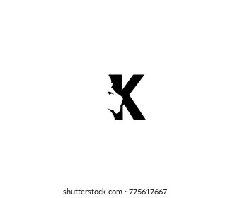 Abstract , creative alphabet letter K with a lion face   