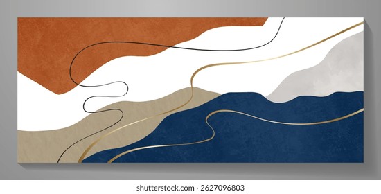 Abstract creative art poster with geometric shapes, textures and lines for interior design. Artistic colorful modern trendy background. Premium art design for cards, cover, banner, flyer, ads.