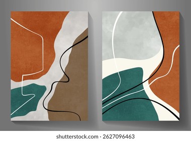 Abstract creative art posters with geometric shapes, textures and lines for interior design. Set of artistic modern trendy backgrounds. Collection of premium art design for cards, cover, banner.