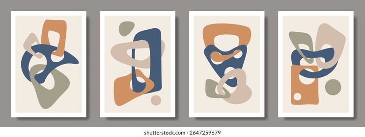 Abstract creative art posters with geometric shapes and 3d effects for interior design. Set of artistic modern trendy 3d backgrounds. Collection of premium art design for cards, cover, banner.