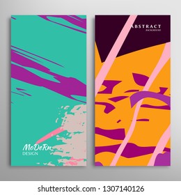 Abstract creative artistic background, brush strokes. Template for greeting card, invitation. Rough drawn scribbles doodles trendy design. Anniversary, birthday, wedding, party, social media banners