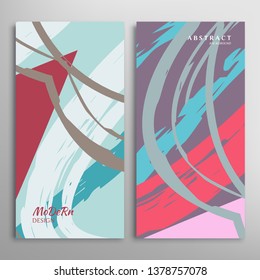 Abstract creative artistic background, brush strokes. Template for greeting card, invitation. Rough drawn scribbles doodles trendy design. Anniversary, birthday, wedding, party, social media banners