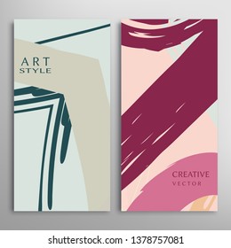Abstract creative artistic background, brush strokes. Template for greeting card, invitation. Rough drawn scribbles doodles trendy design. Anniversary, birthday, wedding, party, social media banners