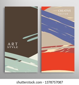 Abstract creative artistic background, brush strokes. Template for greeting card, invitation. Rough drawn scribbles doodles trendy design. Anniversary, birthday, wedding, party, social media banners