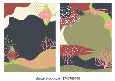 Abstract creative artistic banners. Underwater life theam.Universal templates. Good for greeting card , invitations, flyers, poster, cover, brochure and other graphic design.