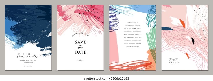 Abstract creative artistic templates. Suitable for poster, greeting and business card, invitation, flyer, banner, brochure, email header, post in social networks, advertising, events and page cover.