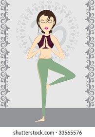 fondo artístico creativo abstracto con una chica haciendo yoga