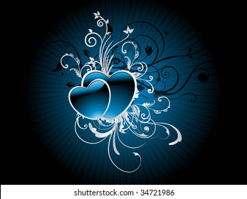 abstract creative artwork with set of blue hearts