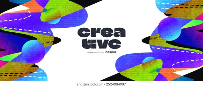 Abstrakter und kreativer Hintergrund mit farbigen Farbverlauf-Retroelementen und Textureffekt. Cover- oder Banner-Design-Vorlage mit modernem und minimalem Stil