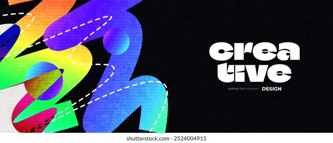 Abstract and Creative Background with Colorful Gradient Retro Elements and Texture Effect. Cover or Banner Design Template with Modern and Minimal Style