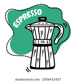 Abstract creative background with copy space for text and coffee lineart icon isolated on white. Handwriting lettering espresso. Vector template for nstagram stories for coffee shop, card, sticker.