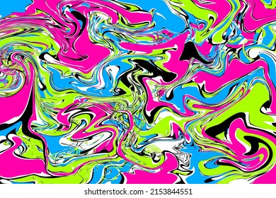 Abstract creative background created by hand, marble texture in bright shades of pink, blue, green with white and black veins. Vector illustration