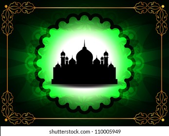 abstract creative background for eid with mosque and golden color frame.