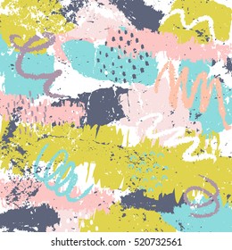 Abstract creative background with hand drawn textures, brush strokes, geometric shapes in Hipster style. 