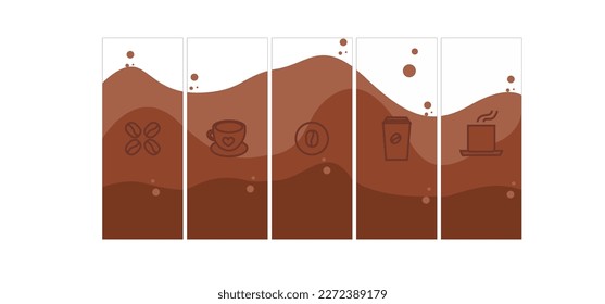 abstract creative background set design with space completion for text and coffee linear icons - vector template design for social media story for coffee shop and home - simple, stylish and minimal de